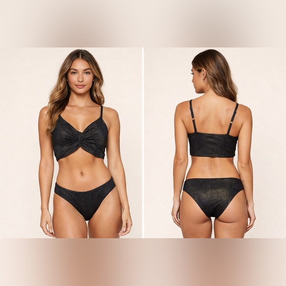 Cupshe Other - Cupshe Black Metallic Bikini Set Size Small